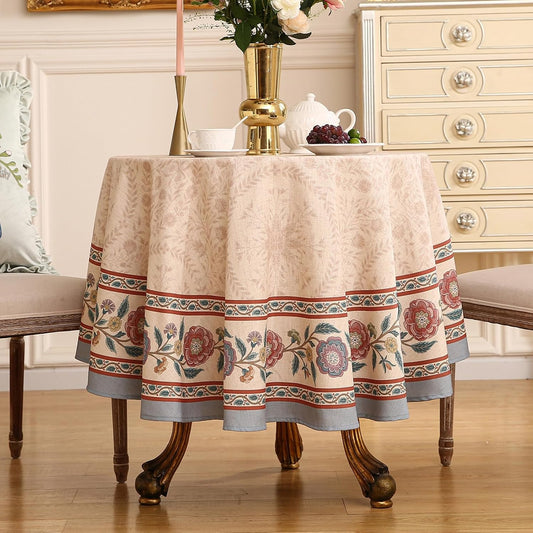 Designer Vintage Linen Small Round Tablecloth,Indian Floral Wrinkle Free Soft Tablecloths,Decor Table Cover for Kitchen,Dining,Thanksgiving,Christmas,Diameter 55"-Flowershadow E