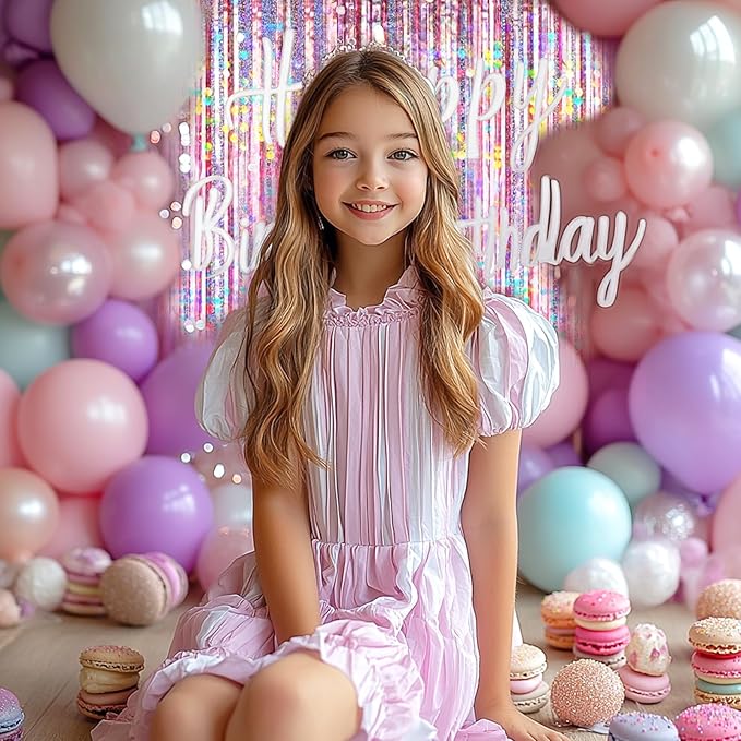 4 Packs Pink Foil Fringe Curtain, Pink Glitter Metallic Tinsel Backdrop for Birthday, Wedding, Baby Shower, Princess Bachelorette Cowgirl Party Decorations Supplies