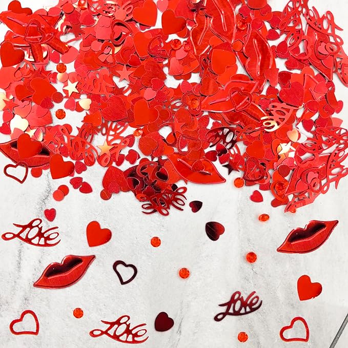 Valentine's Lip Heart Confetti, 700pcs Red Heart Lip Love Valentine's Party Table Decorations Happy Valentines Day Birthday Party Decor Supplies (love)