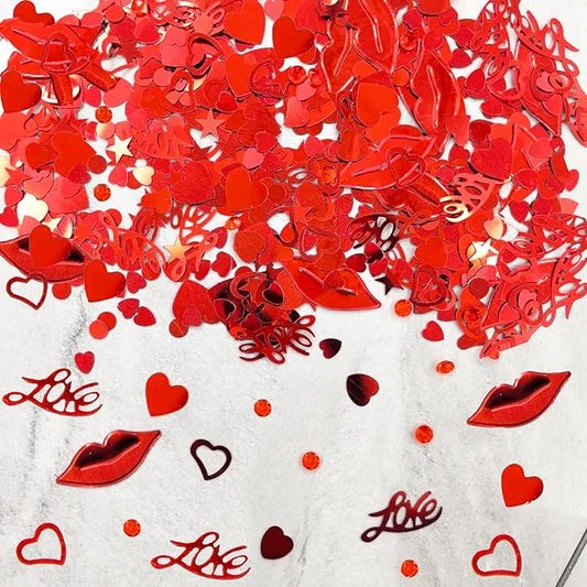 Valentine's Lip Heart Confetti, 700pcs Red Heart Lip Love Valentine's Party Table Decorations Happy Valentines Day Birthday Party Decor Supplies (love)