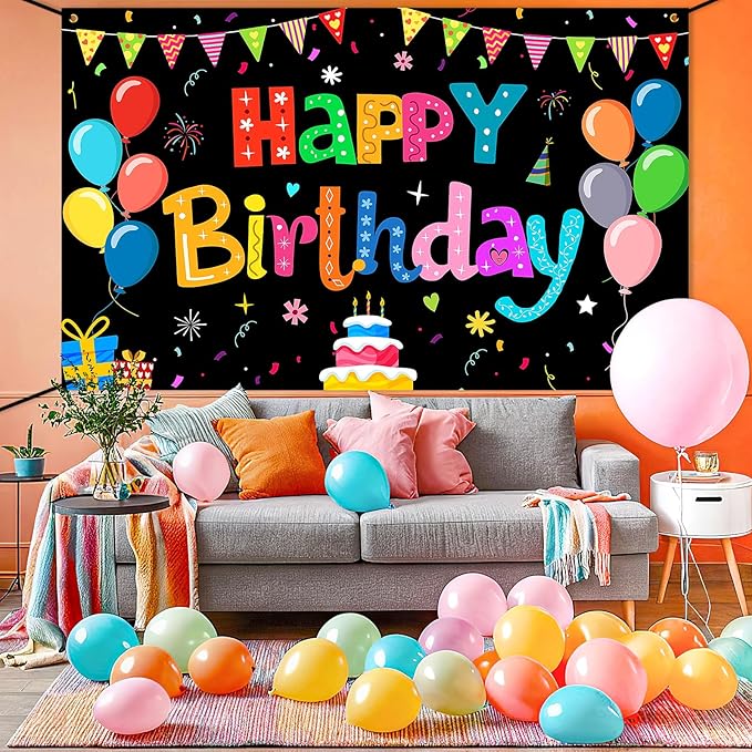 Happy Birthday Banner Backdrop Decorations Flag Outdoor 71x44 Inch,Colorful Rainbow Birthday Bunting for Boys Girls Indoor Home Party Supplies,Yard Sign Photography Background