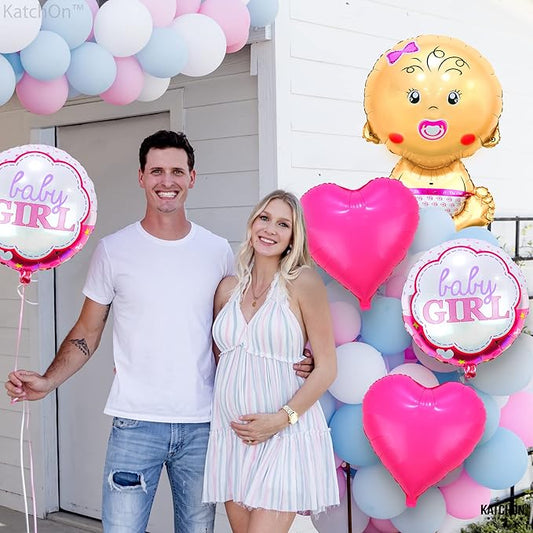 Katchon, Baby Girl Balloons for Baby Shower Set - 27 Inch, Pack of 5 | Its a Girl Balloon | Gender Reveal Balloons, Welcome Baby Balloon, Baby Shower Decorations for Girl | Baby Gender Reveal Decor