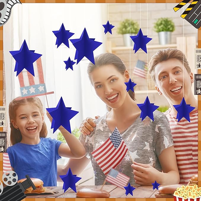 70 Pcs Blue Star Centerpieces for Movie Night Party Decorations 3D 2025 Graduation Table Decor 3 Sizes 8" 5" 3" Red Carpet Film Show Theme Birthday Party Back to School Table Decor Independent Day