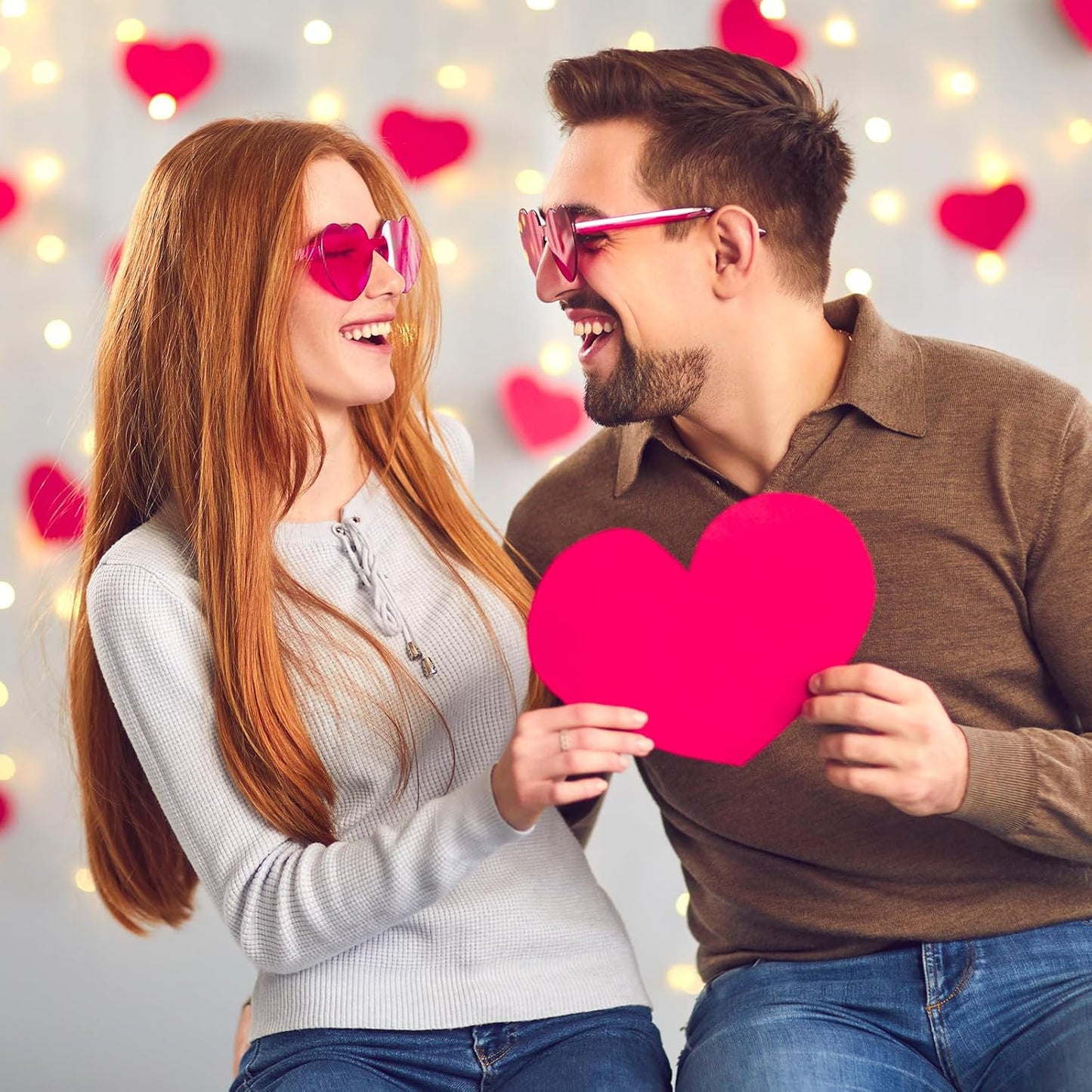 PLULON Heart Sunglasses for Women 5/12/25 Pcs, Heart Glasses Valentine Day Rimless Shaped Candy Color Fun Glasses Party Favor