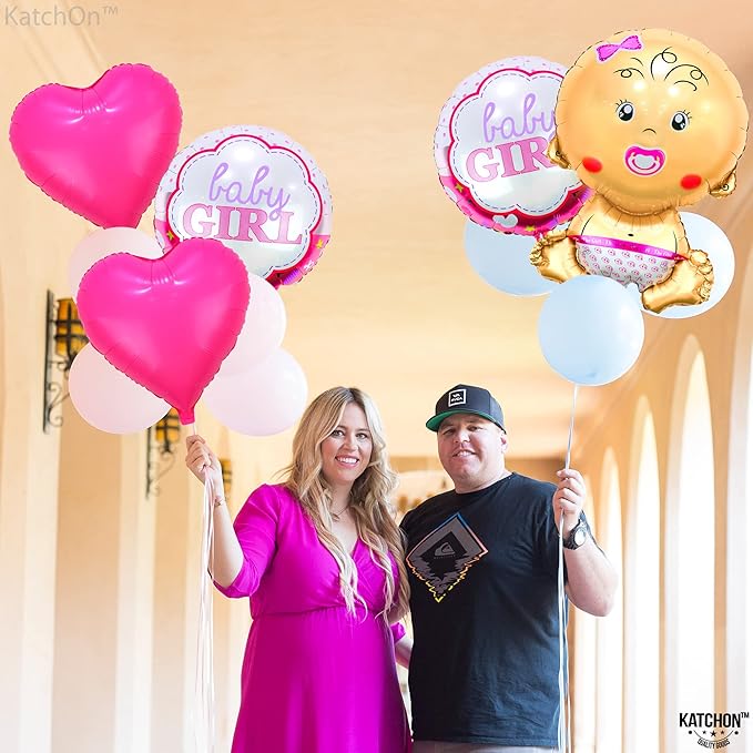 Katchon, Baby Girl Balloons for Baby Shower Set - 27 Inch, Pack of 5 | Its a Girl Balloon | Gender Reveal Balloons, Welcome Baby Balloon, Baby Shower Decorations for Girl | Baby Gender Reveal Decor