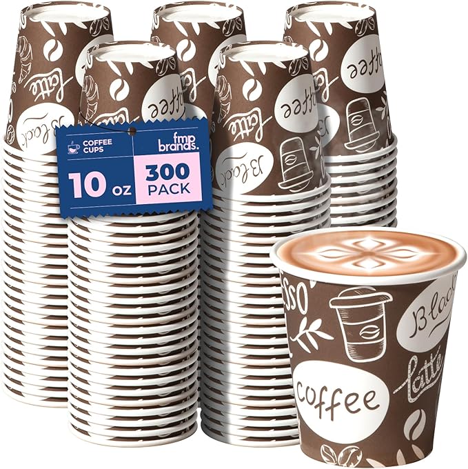 Fit Meal Prep 10 oz Coffee Cups 300 Count, Leak-Proof Hot Cup, Disposable Paper Coffee Cup Bulk for Hot/Cold Beverage, Durable Thickened Paper Cups for Party, Office, Bussines, Home, Bistros