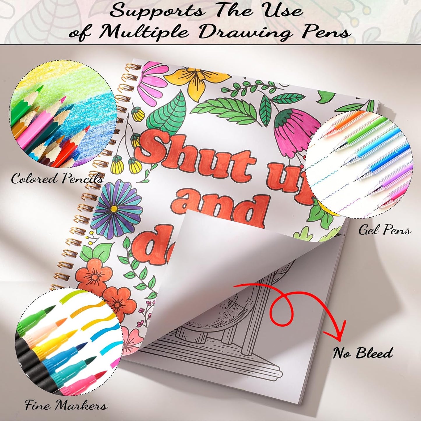 7×8.2in Adult Coloring Book Set for Relaxation, Spiral Bound Coloring Book for Women with 24 Colors Markers, Mindfulness Stress Relief 32 Patterns for Adults, Teens, Gift