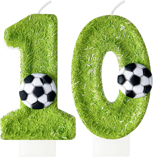 10th Birthday Candles，Soccer Birthday Decorations，Suitable for Girl and boy Cake Toppers, Wedding Cakes, Anniversaries, Party Celebrations, Birthday Decorations