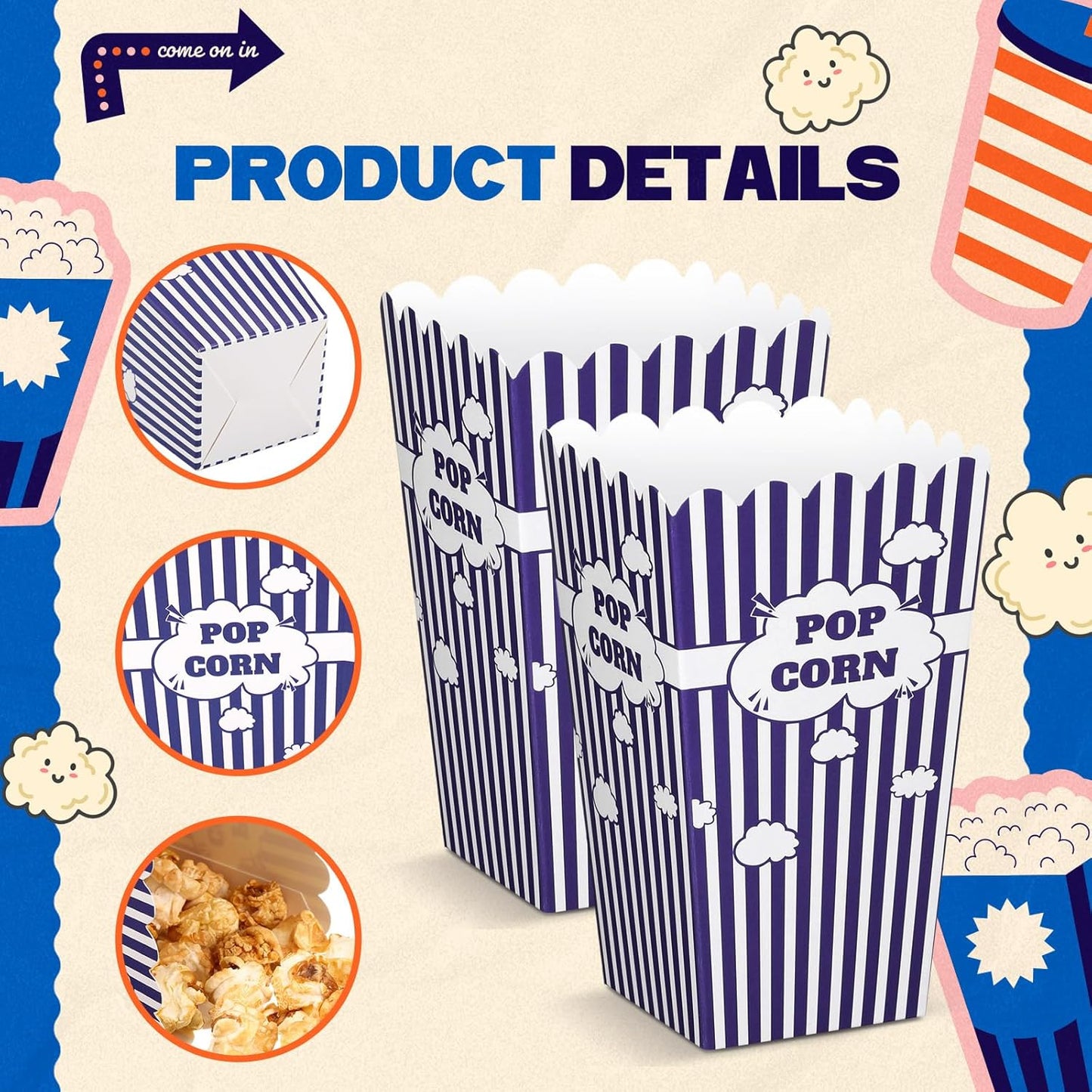 50 Pcs mini Stripe Popcorn Boxes Buckets and Container for Home for Graduation Carnival Summer Birthday Party Supplies (Purple)