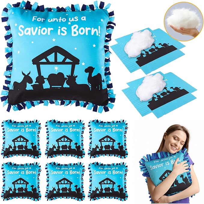 Mindsoft 6 Sets Nativity Tied Pillow Craft Kits DIY Christmas Nativity Crafts Gifts Christian Religious Pillow DIY Art for Holy Night Christmas Party Fun Home Activities