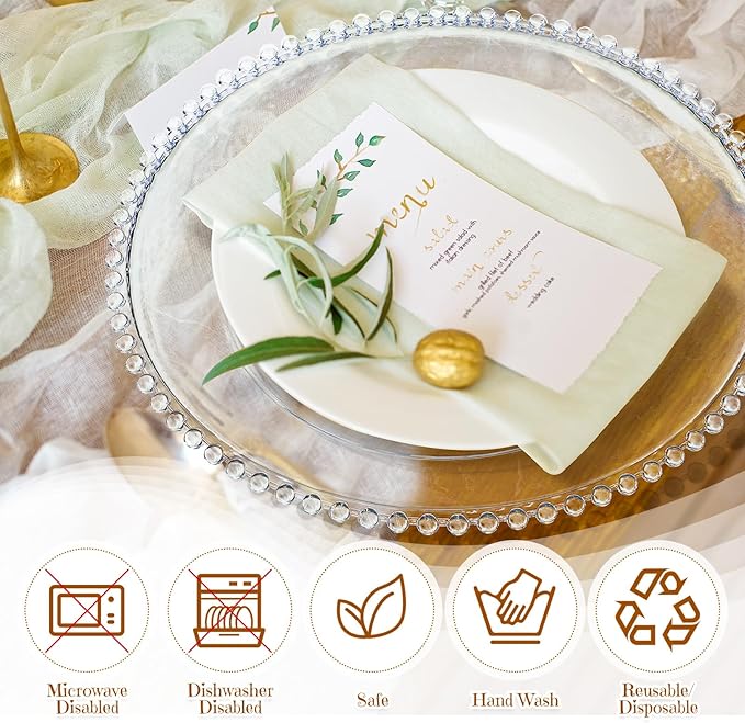 Hoolerry 12 Pcs Clear Charger Plates Bulk 13 Inch Plastic Round Dinner Plate with Beaded Rim Acrylic Round Plates Decorative Charger Service for Home Birthday Wedding Party Events Table Decor