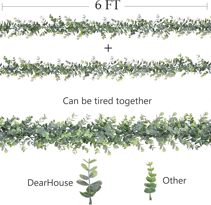DearHouse 4 Pack Faux Eucalyptus Garland Plant, Artificial Vines Hanging Eucalyptus Leaves Greenery Garland for Wedding Backdrop Arch Wall Decor,5.9 Feet/pcs UV Protected Indoor Outdoor