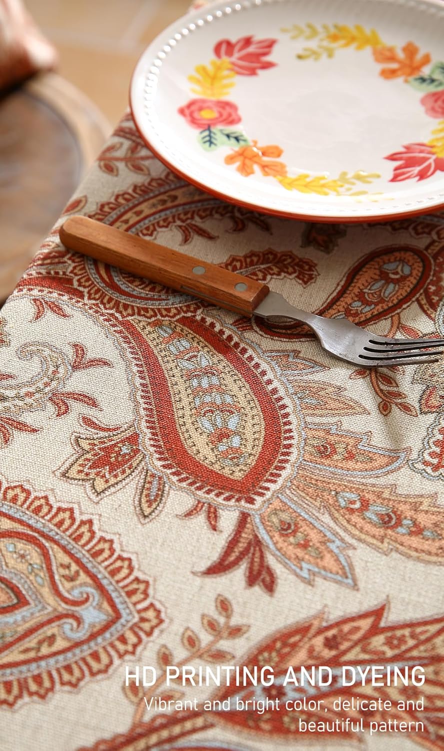 ISAENNE Designer French Red Long Rectangle Tablecloth,Linen Table Cloth with Cashew Pattern,Stain Proof Decor Tablecloths for Dining Thanksgiving Kitchen Christmas,63"*102"-Chauffrey D
