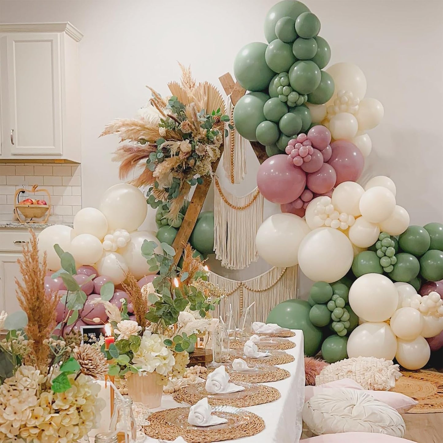 Pink and Green Balloons Retro Sage Olive Green Pink Beige Metallic Gold Confetti Latex Balloon for Easter Jungle Safari Christmas Woodland Floral Fairy Birthday Party Decorations