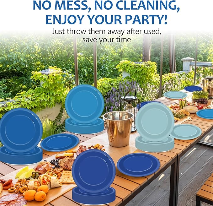 100Pcs Gradient Blue Paper Plates 9 Inch - Disposable Round Dessert Plates for Ocean Party, Winter Table Decor - Birthday, Wedding, Baby Shower Tableware