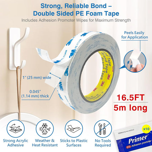 Double-Sided Removable Tape – 1" x 16.5 FT Heavy Duty PE Foam Mounting Tape with Adhesion Promoters – Wall-Safe Waterproof Damage-Free for Posters, Picture Hanging & Painted Walls