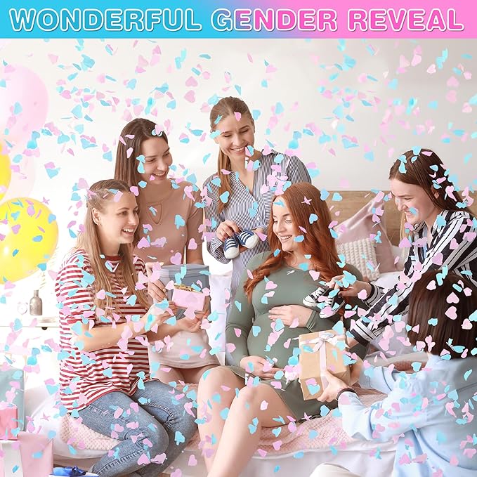 Gender Reveal Confetti Cannon, 2 Pack Pink and 2 Pack Blue, Biodegradable Confetti Paper with Cornstarch Powder, Confetti Blaster for Boy or Girl Gender Reveal, Party Poppers