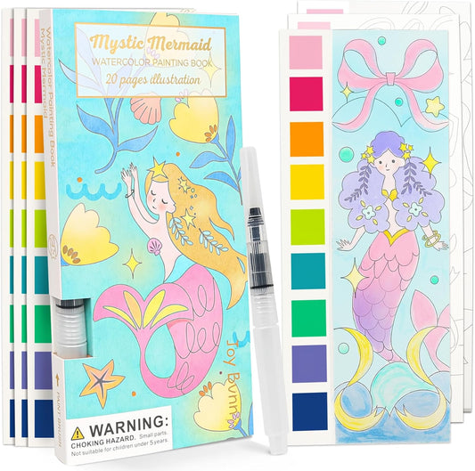 ROOCHKD Watercolor Painting Coloring Books Pocket Watercolor Paint Bookmarks, Mess Free Paint with Water Set, Travel Class Activities Art Party Favors Exchange Birthday Gifts for Kids (Mystic meraid)