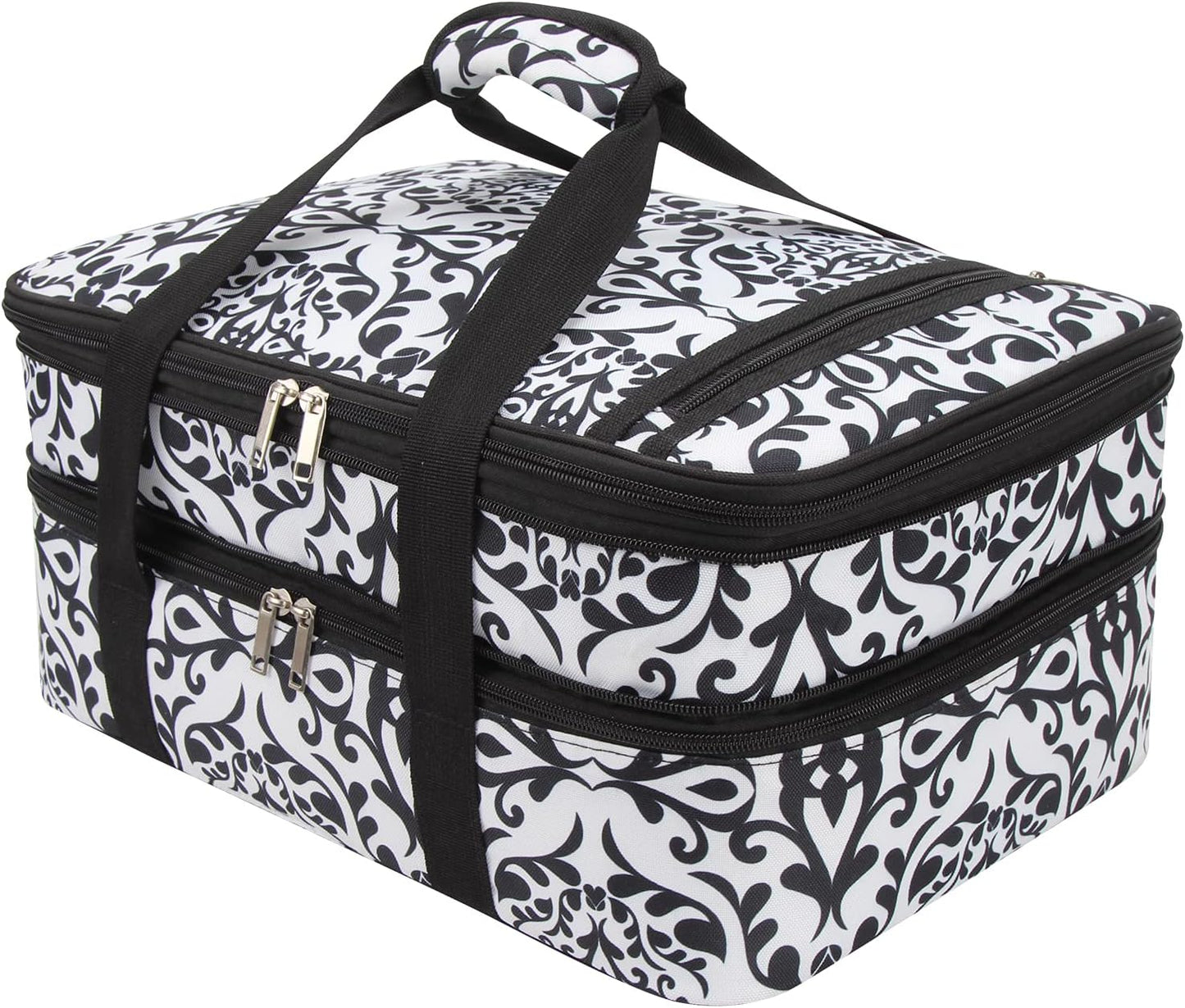Double Insulated Casserole Carrier Fit 9"x13" Lasagna Baking Dish Pan for Hot or Cold Food Transport,Portable Thermal Reusable Lunch Warmer Tote Bag for Gathering,Camping,Cookouts,Parties-Black