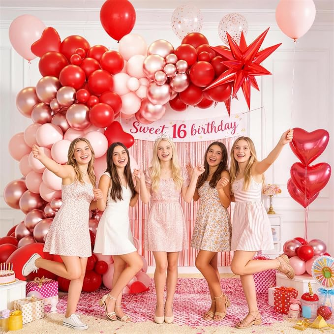 KARLURE Pink Red Balloon Garland Arch Kit with Heart Balloons for Mother Day Decorations Baby Shower Bridal Shower Wedding Proposal Party Birthday Party Galentines Party Special Night Decorations