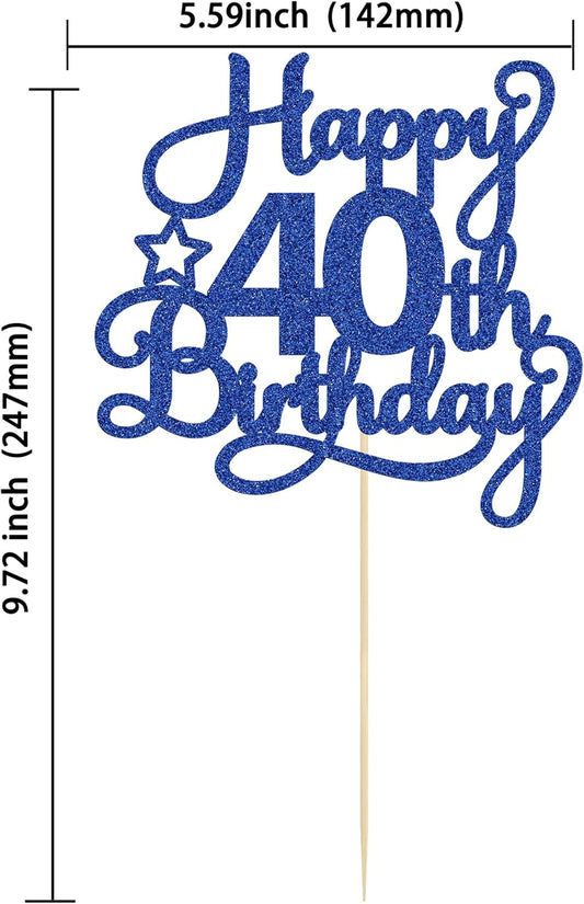 1 Pack Happy 40th Birthday Cake Topper Blue Glitter 40 & Fabulous Cheers to 40 Years Old 40th Birthday Cake Pick for Celebrating 40th Birthday Anniversary Party Cake Decorations Supplies