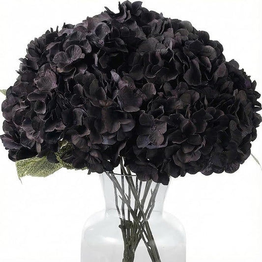 2Bouquets Artificial Fake Flowers Plants Silk Hydrangea Arrangements Wedding Bouquets Decorations Plastic Floral Home Kitchen Garden Party Festival Bar DIY (Black)