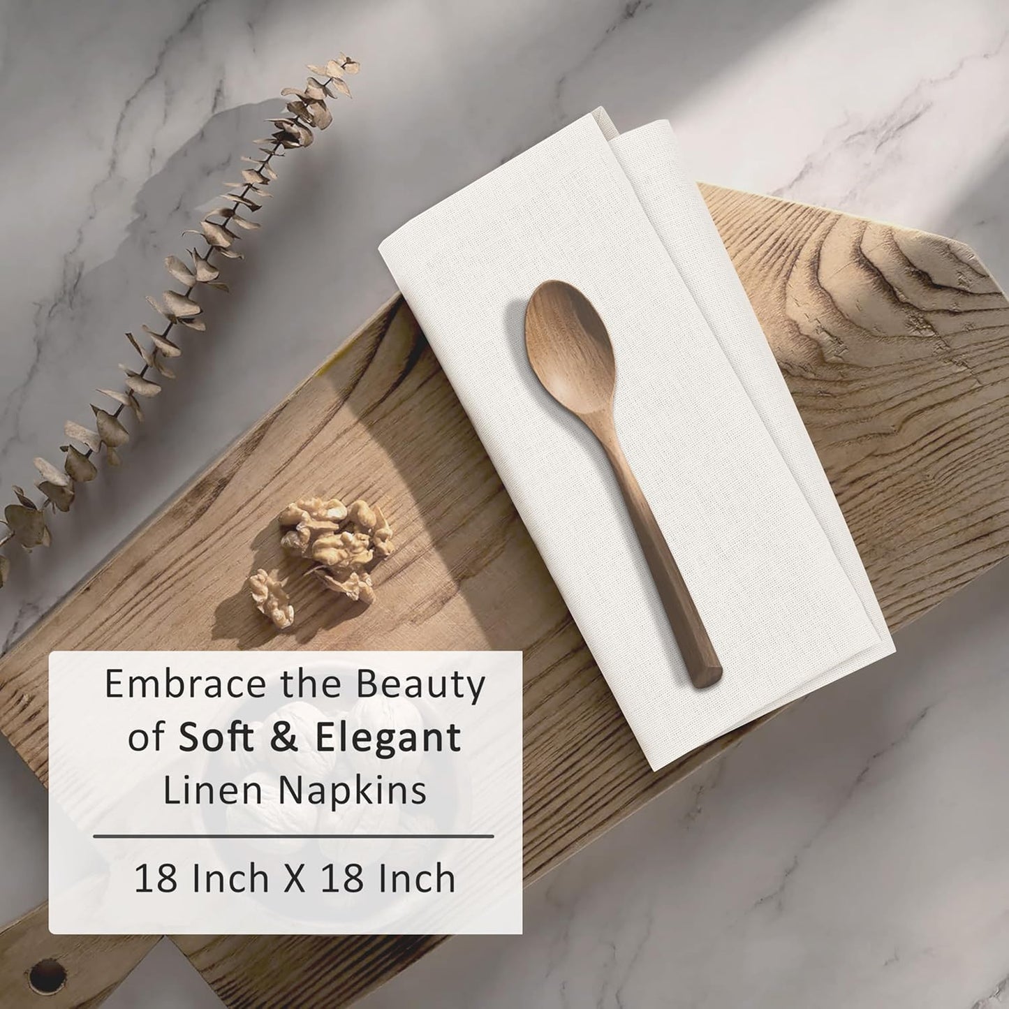 Ruvanti Linen Napkins Set of 12, 18x18 Cloth Napkins, Cotton Linen Blend Napkins Cloth Washable, Soft, Reusable Dinner Napkins for Wedding, Parties, Christmas, Thanksgiving, Everyday Use - Ivory