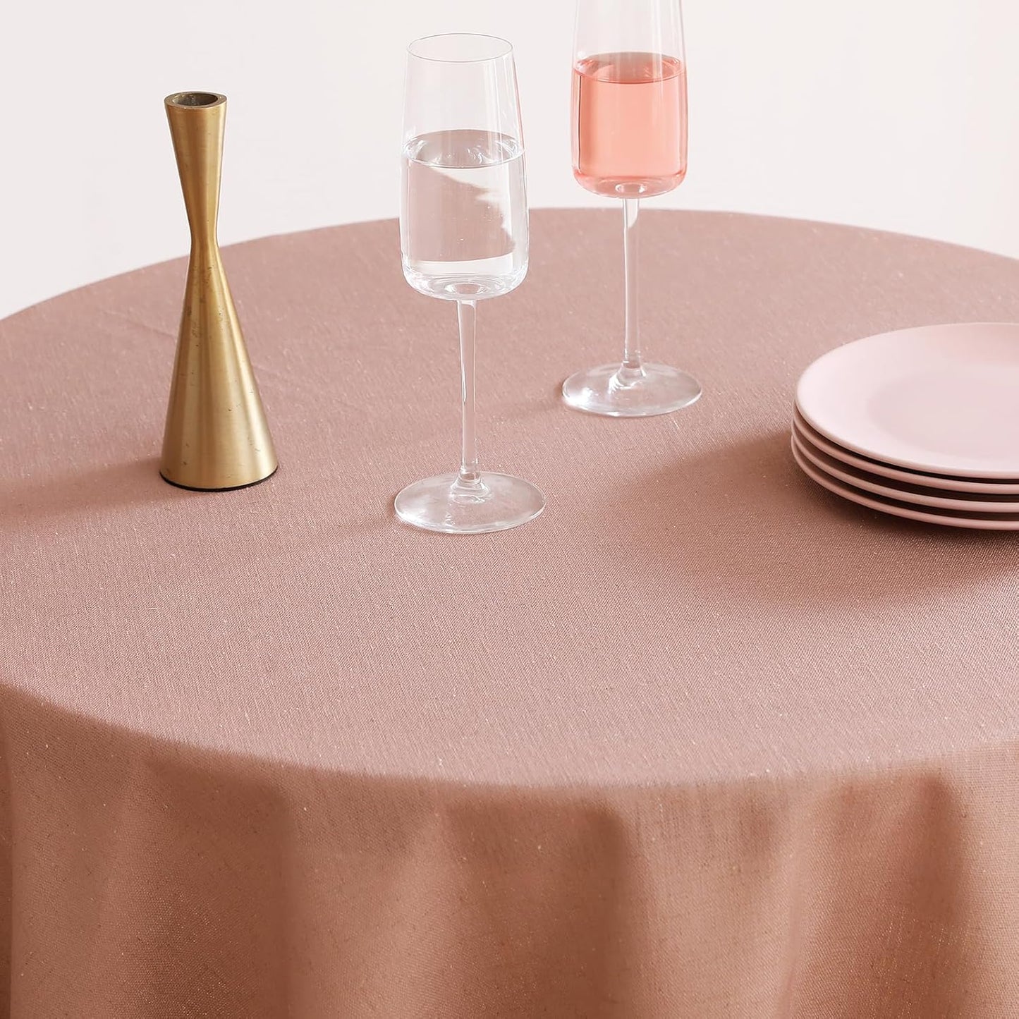 ISAENNE Pink Tablecloth for Round Tables,Linen Table Cloth Solid Color Plain Simplicity,Heavy Durable Table Cover for Dining Kitchen Decor Party Banquet,Diameter 67"