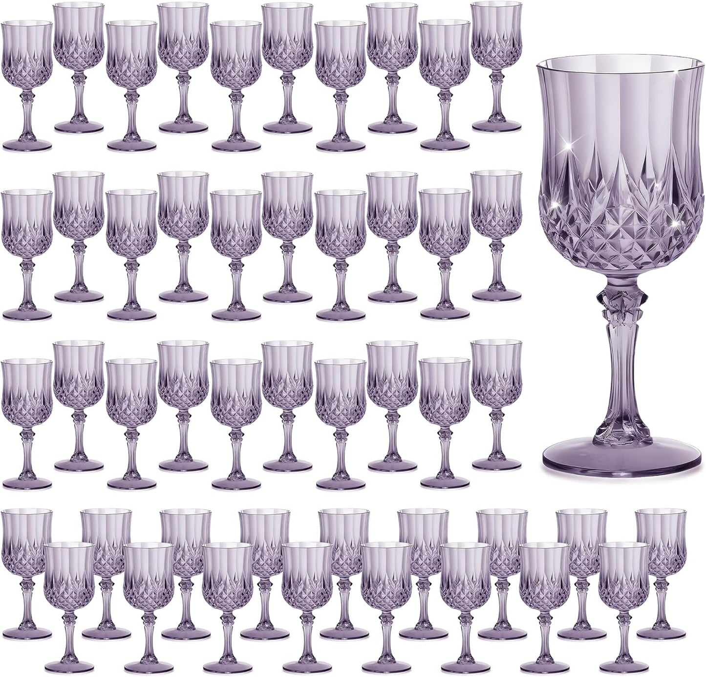 48PCS 7OZ Dark Purple Wine Plastic Glasses Drinking Champagne Glasses Flutes Crystal Vintage Water Unbreakable Goblets for Halloween, Chrismas, Wedding, Parties