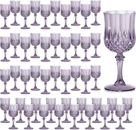 48PCS 7OZ Dark Purple Wine Plastic Glasses Drinking Champagne Glasses Flutes Crystal Vintage Water Unbreakable Goblets for Halloween, Chrismas, Wedding, Parties