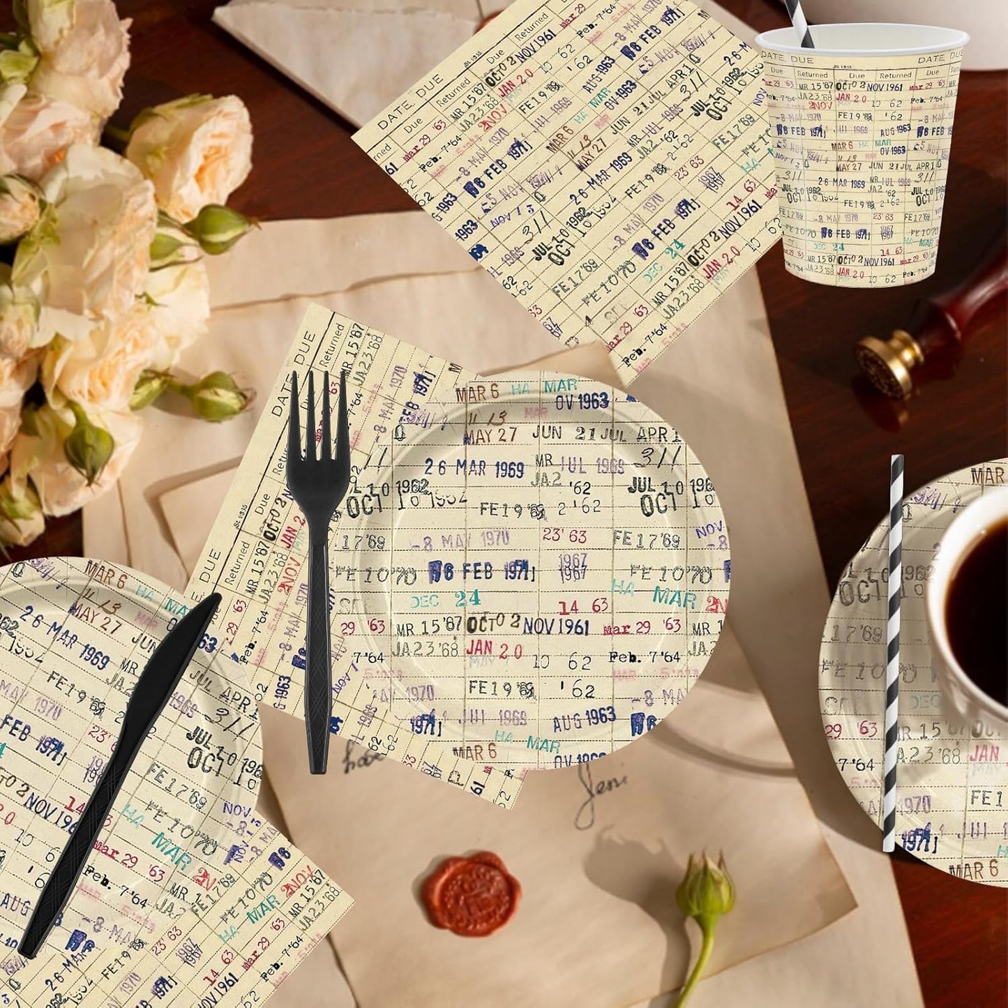 169 Pcs Due Date Card Book Party Supplies for Girls Boys Club Vintage Beverage Baby Shower Party Decorations Napkins and plate Book Lovers Gifts or Reading Themed Dinnerware for 24 Guests