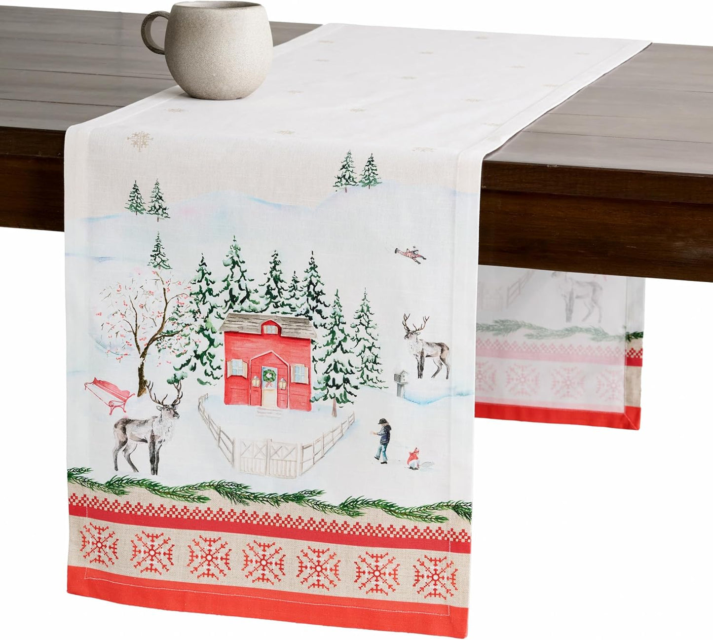 Maison d' Hermine Table Runner 100% Cotton Single Layer Table Runners 72 inches Long for Thanksgiving Christmas Decorations Home Kitchen Dining Party Wedding (Rural Christmas, 14.5" x 72")