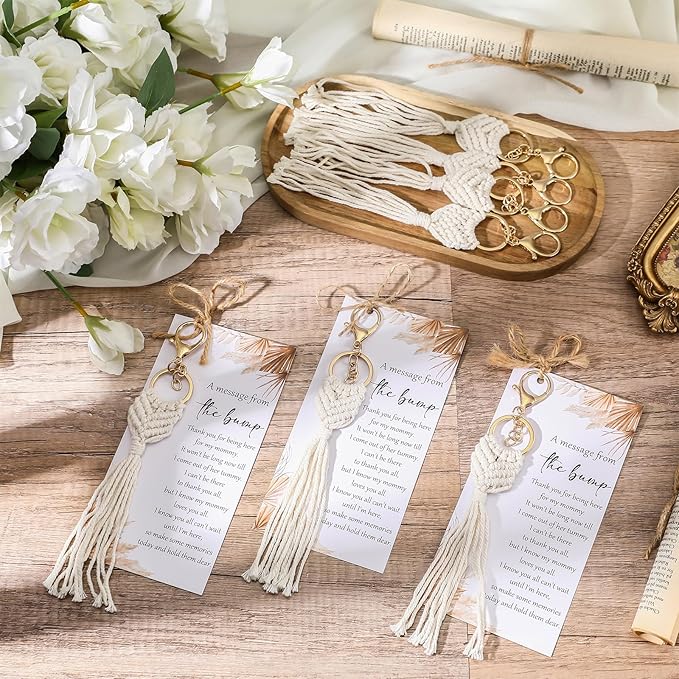 Landical 24 Sets Baby Shower Favors for Guests Boho Macrame Keychains with Thank You Cards Baby Shower Gifts Boho Party Favors