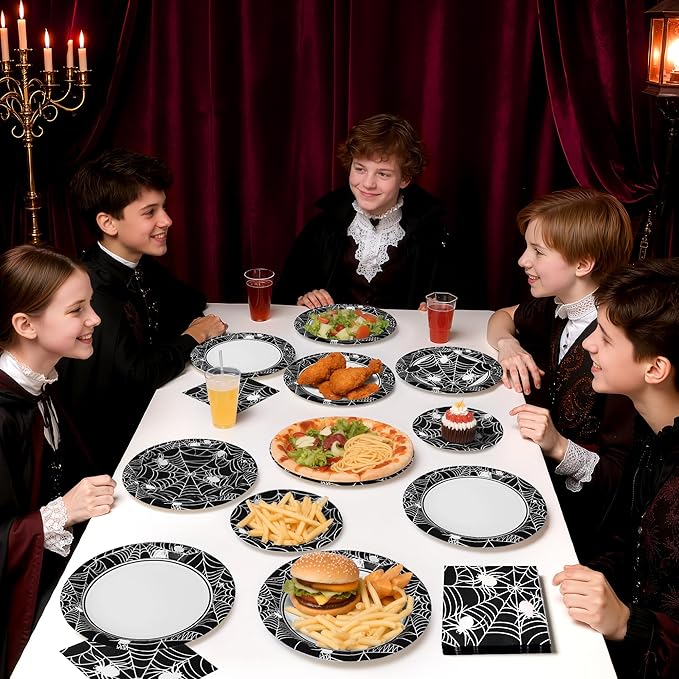75pcs Spider Party Supplies, Disposable Paper Plates & Napkins, Tableware Decorations Favors, Including 9" & 7" Plates & Napkins for Halloween, Birthday, Parties, and Everyday Use