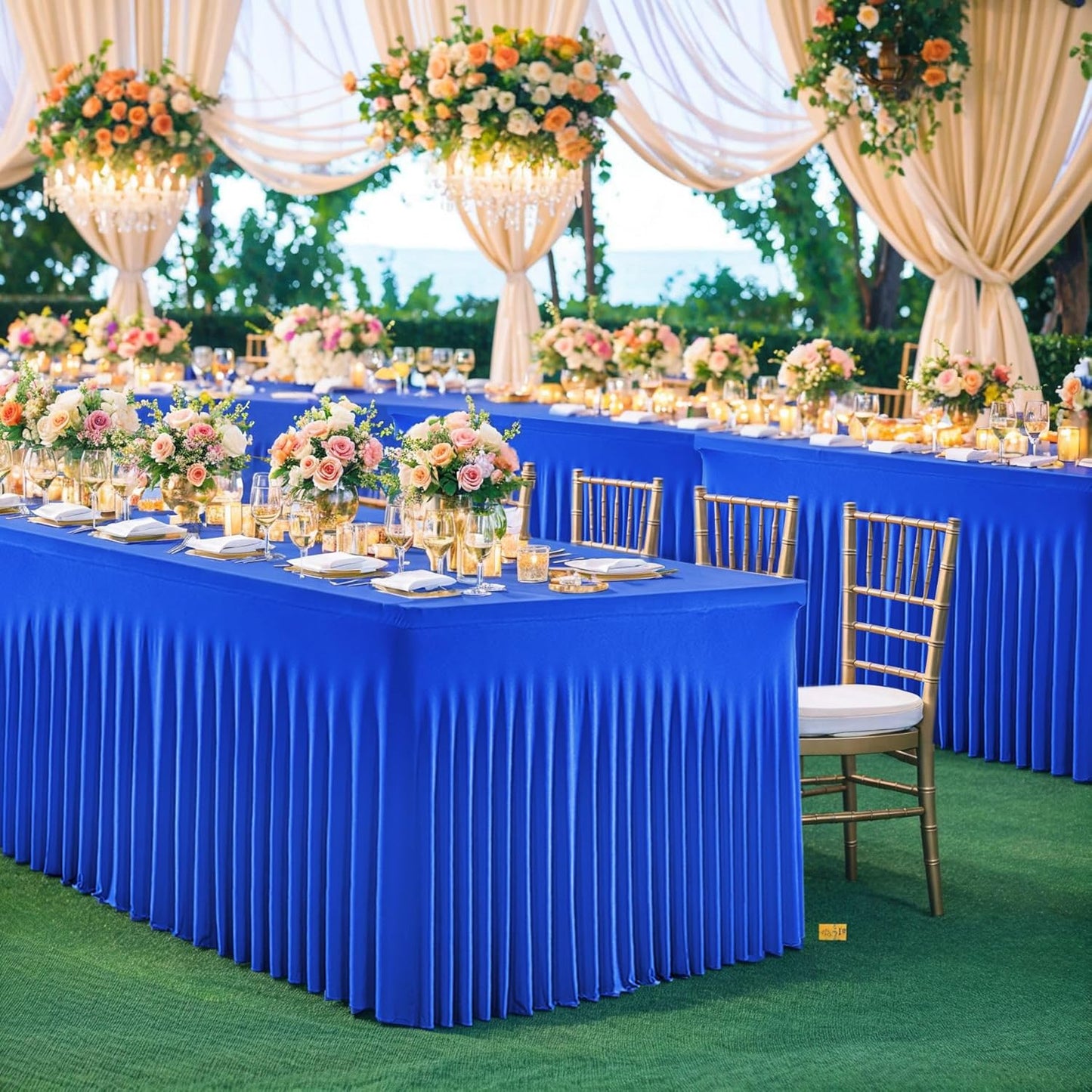 2 Pack Spandex Royal Blue Fitted Table Cloth for 6ft Rectangle Tables Blue Tablecloth Stretch Table Covers Skirt Wrinkle Free Banquet Tablecloths for Parties Wedding