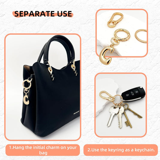 Gold Bubble Heart Initial Bag Charms for Handbags – Cute Initial Letter Keychain for Women, Purse Charms, Gold Gift
