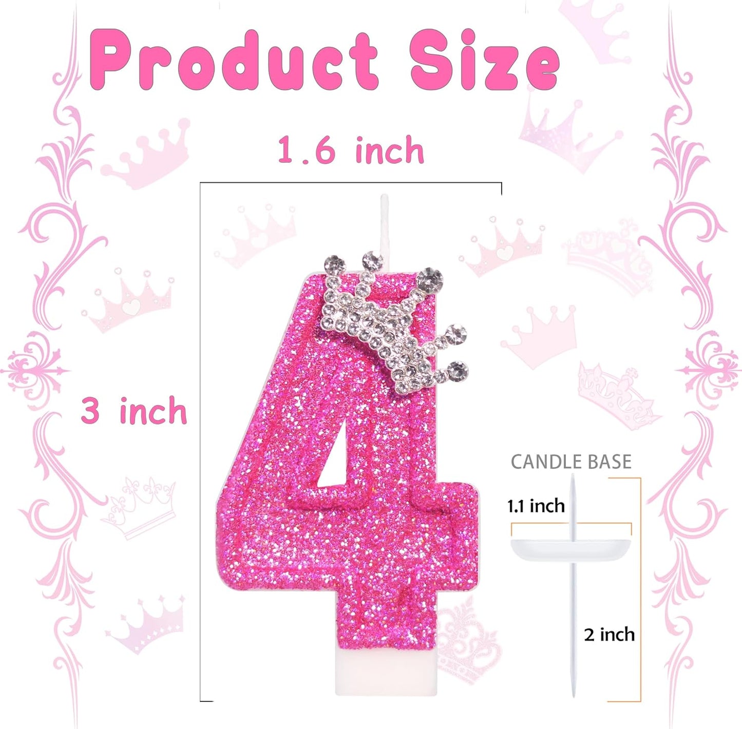 Birthday Candle for Cake, Crown Rose Number Cake Candles, 2.76 inch Number Happy Birthday Candle, Cake Topper Decoration for Birthday Party (Number 4)