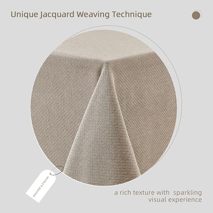 BALCONY & FALCON Square Tablecloth Jacquard Style Water Resistant Table Cover for Dining Kitchen Cafe Parties and Outdoor Use (Beige, 47 x 47 inch)