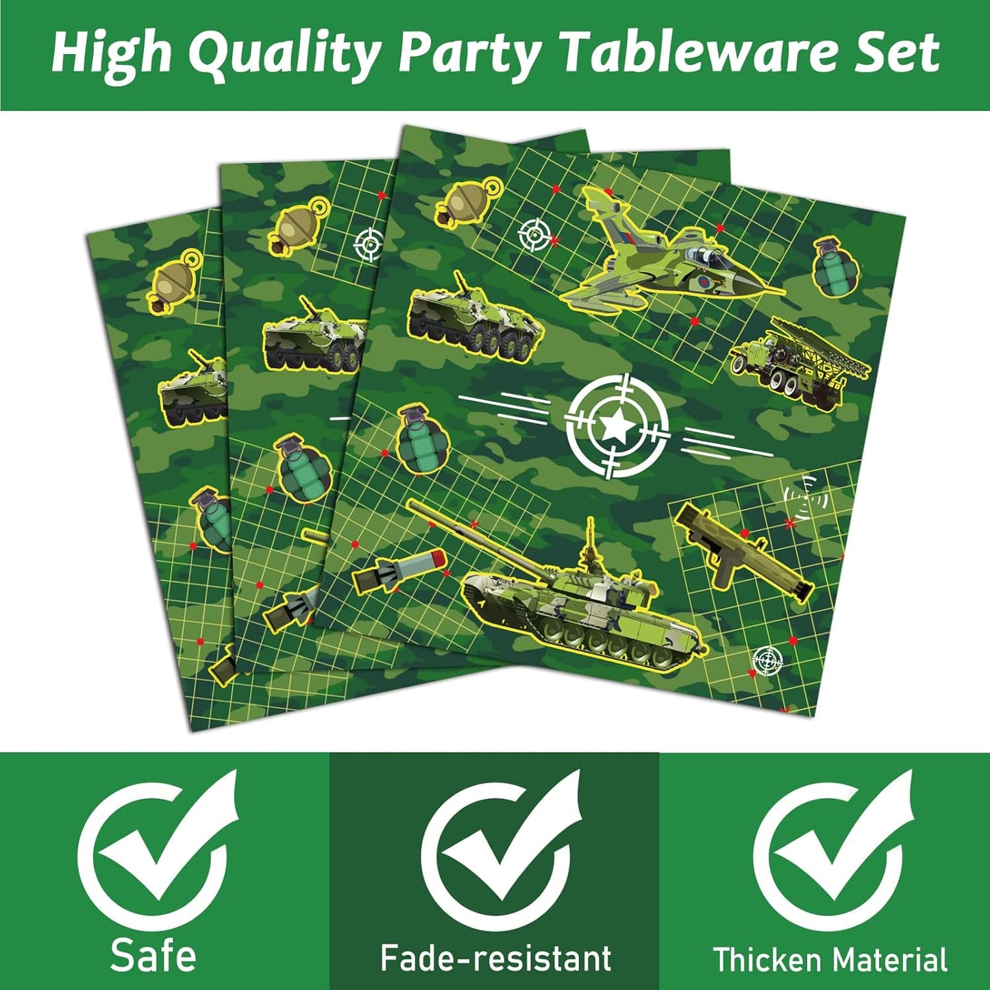 50 Guests Army Birthday Party Decorations - Camo Supplies, Plates, Napkins - Military Soldier Camouflage Favors for Baby Shower - 200 PCS
