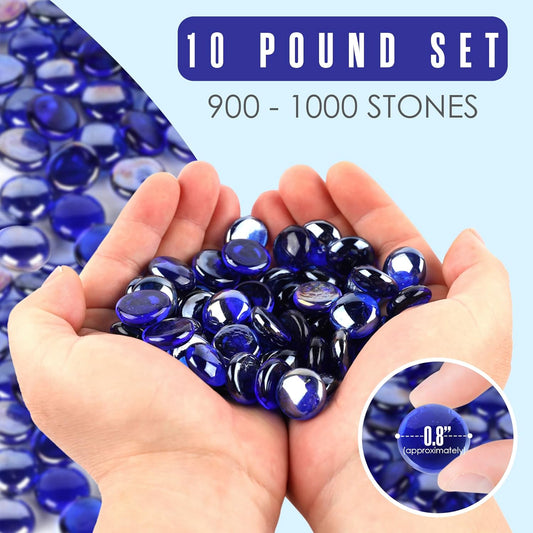 Houseables Glass Beads for Vases, Marbles for Vases, Glass Marbles, Filler, Blue Beads, Flat, Blue Gems, Crafts, Pebbles, Stones, Decorative Rocks, Plants, Florist, Floral, Fishbowl, 10 LBS, 1000PC