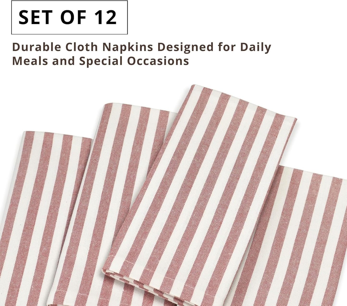 PurpleEssences Plain Striped Cloth Napkins - Set of 12-100% Cotton - 18 x 18 Inch - Fall Thanksgiving - Perfect Everyday Use Dinner Napkin - Royal Rust Ivory