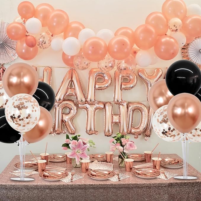 TONIFUL 4 Set Rose Gold and BlackBalloon Centerpieces for Table,Balloon Stand Kit for Bridal Shower,Class of 2026 Graduation,Wedding,Hot Girl Party Decoration,Retirement,Birthday Decorations for Women