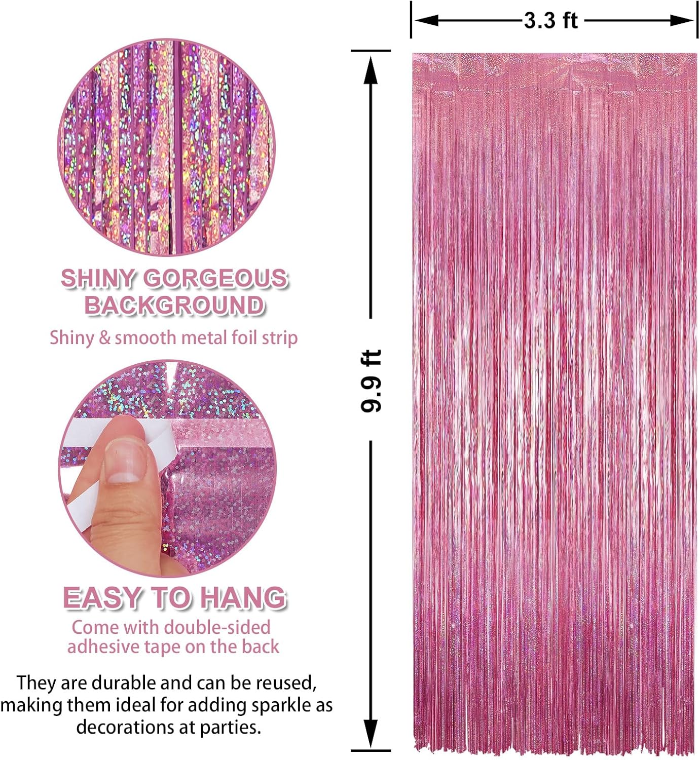 Crosize 3 Pack 3.3 x 9.9 ft Bright Laser Glitter Foil Fringe Curtains Party Decorations, Tinsel Curtain Backdrop for Parties, Door Streamers, Glitter Streamer Backdrop for Birthday Decoration