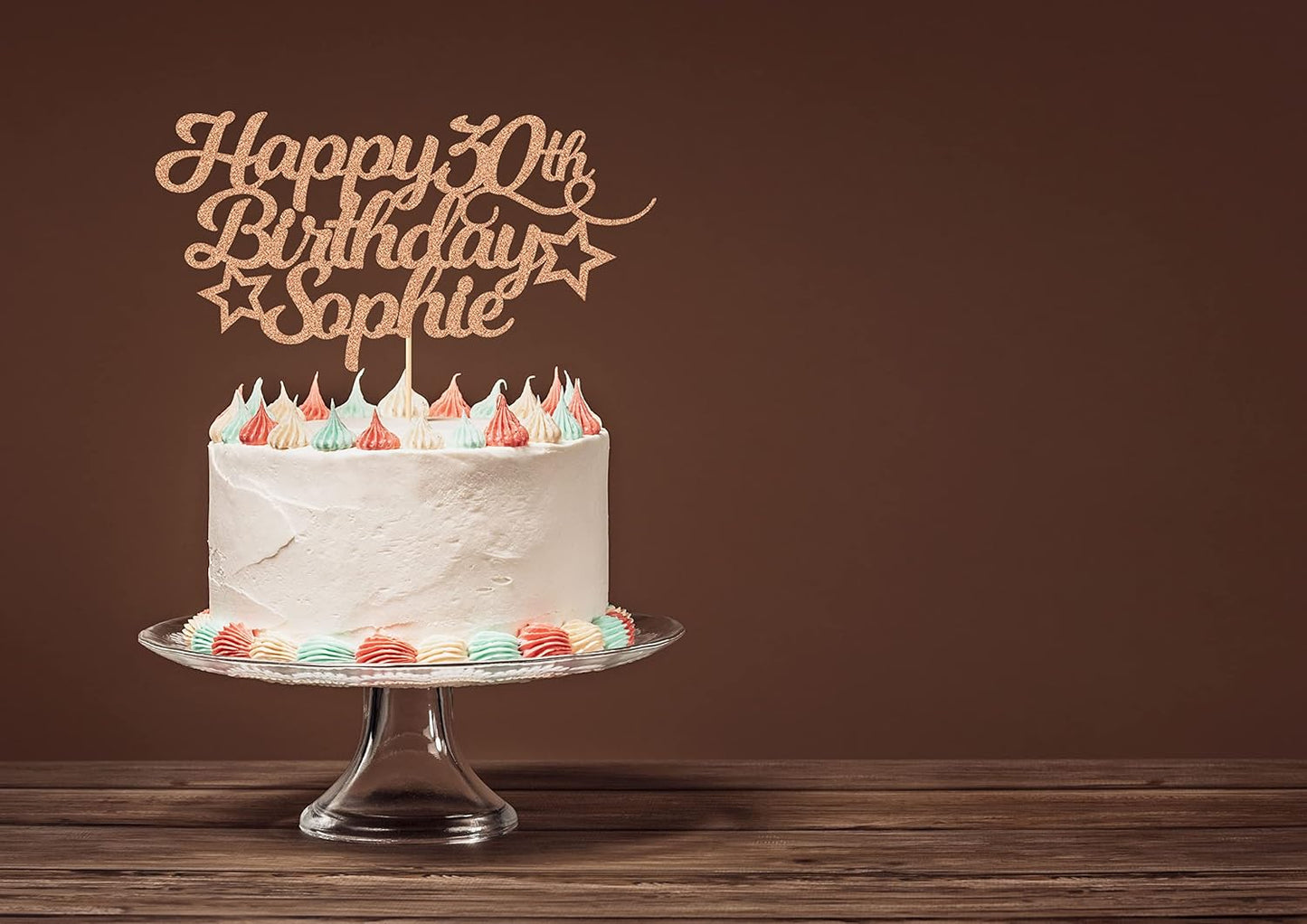 Personalized Happy Birthday Cake Topper Customized with Any Age Name Party Cake Decoration 16 18 21 40 60 Double Sided Glitter Card Champagne Gold