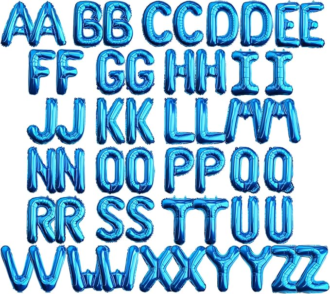 [52 PCS] 16" Foil Blue Letter Balloons 2 Sets of A-Z, Mylar Aluminum Hanging Alphabet for Graduation New Year eve Birthday Party Decorations