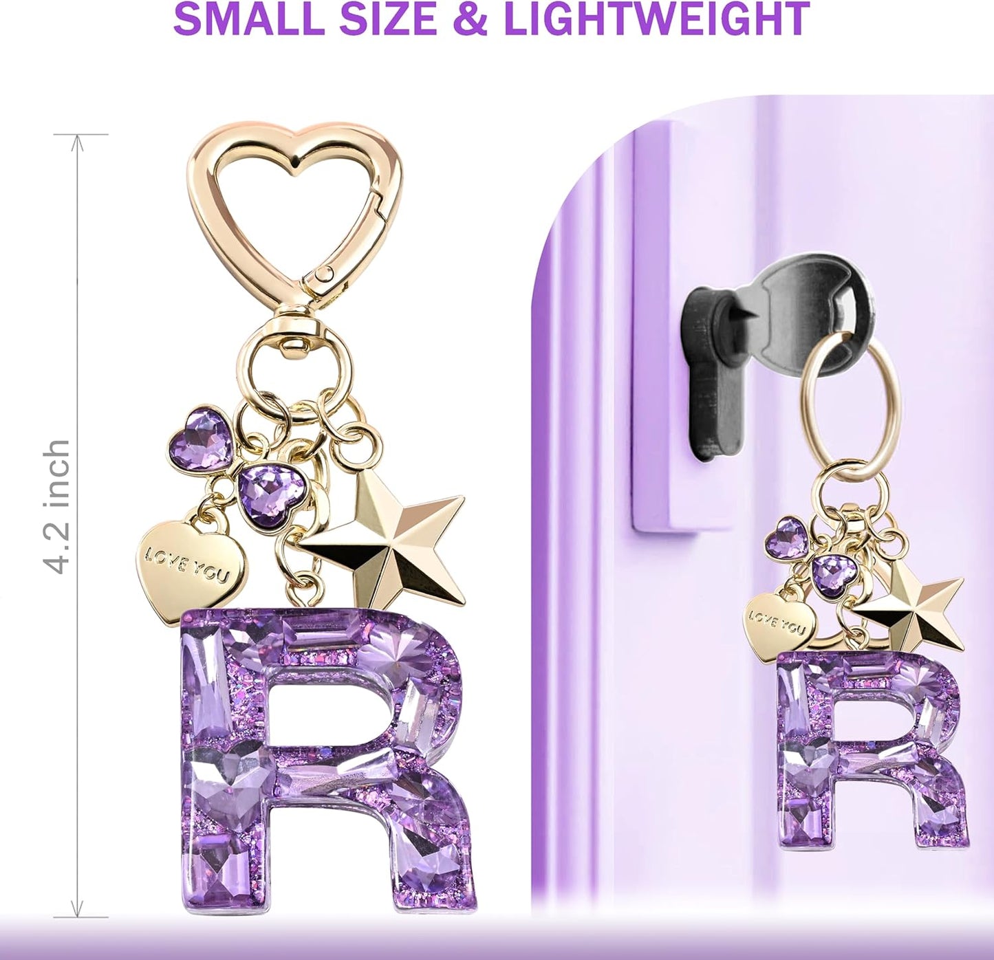 Cute Bling Keychain initial Letter Butterfly Star Pink Purple Gift for Women Girls Bag Cup Charms Accessories