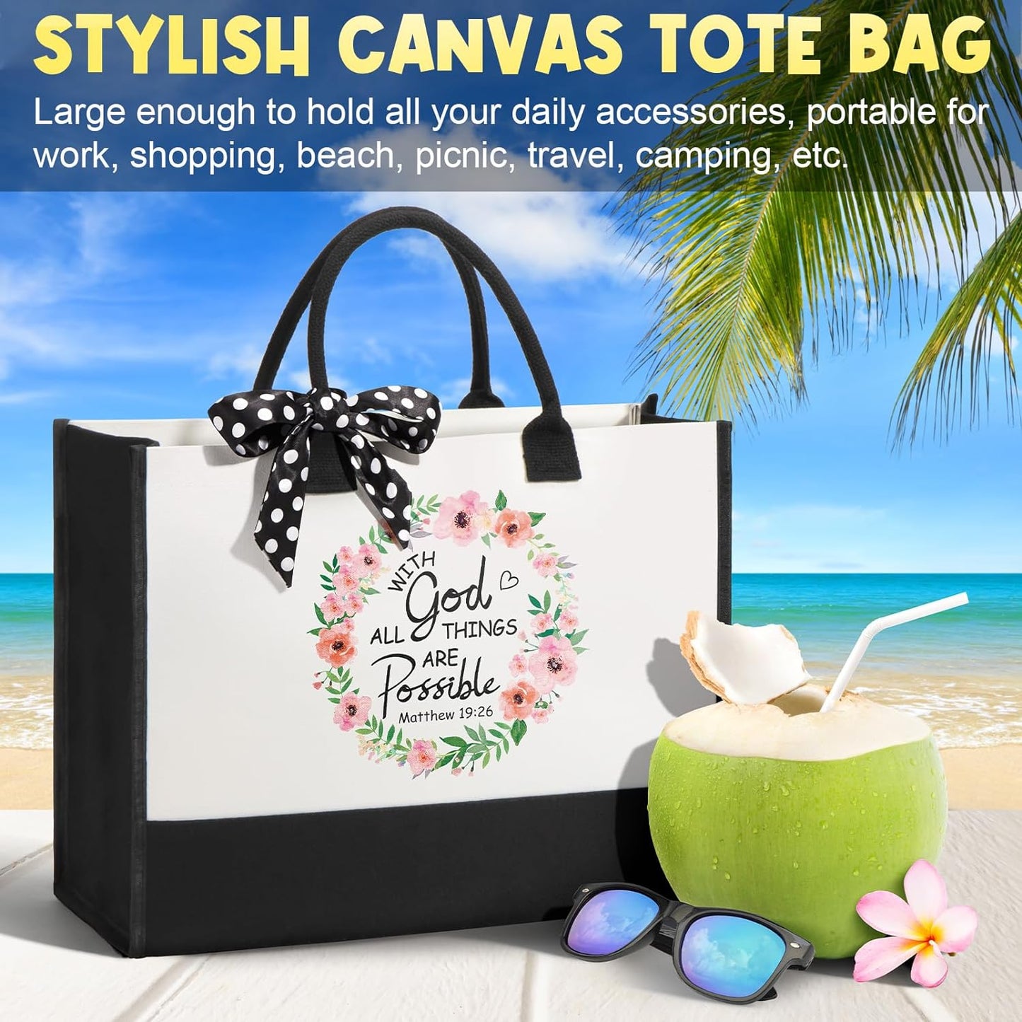Christian Gifts for Christian Women Faith, Inspirational Religious Gifts for Catholic Women Spiritual Gift Christmas Birthday Gift for Womens Mom Sister Friend Grandma Wife Coworker w/ Canvas Tote Bag