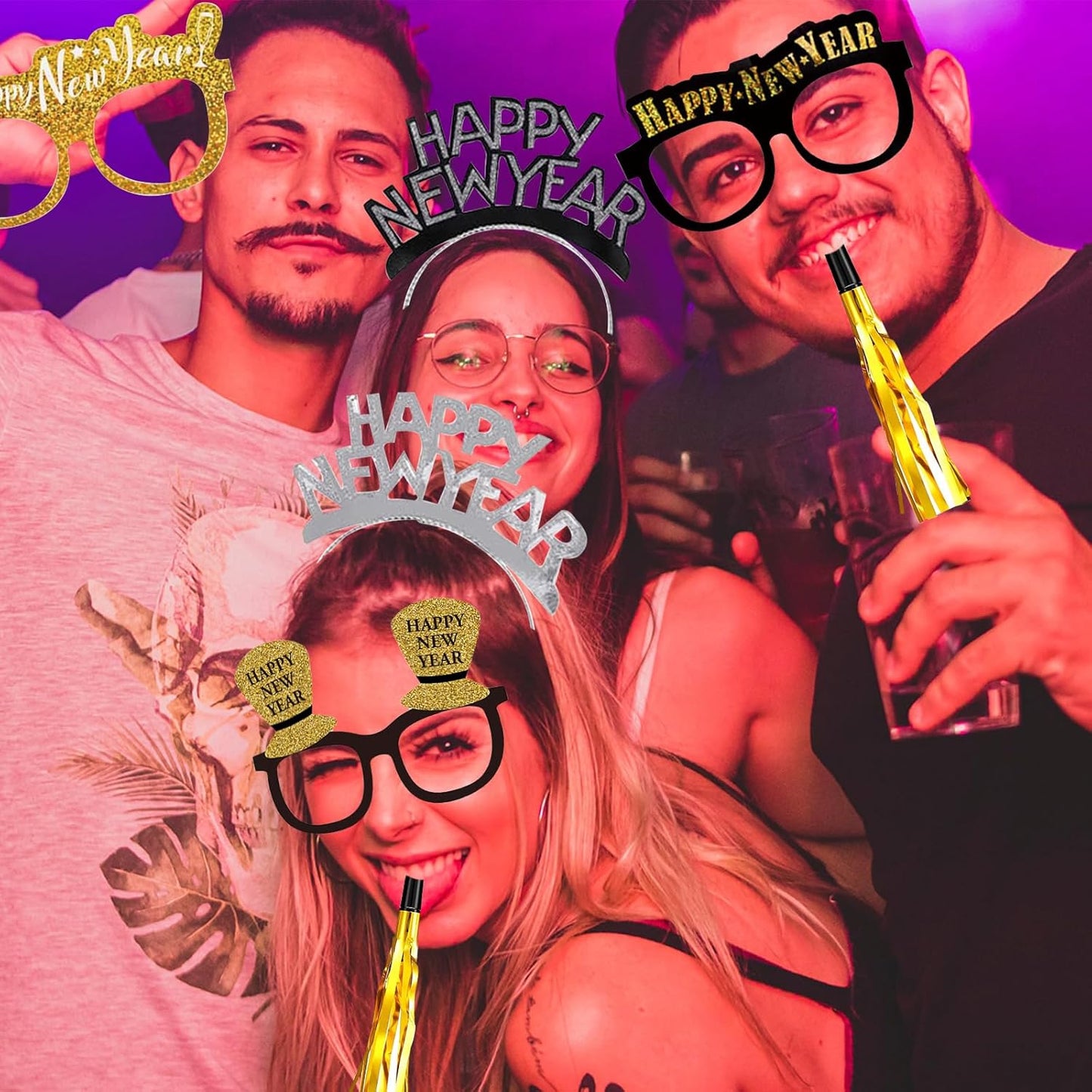 39 Pieces New Years Eve Party Supplies 2026,Happy New Year Headband Tiara, New Year Glasses 2026