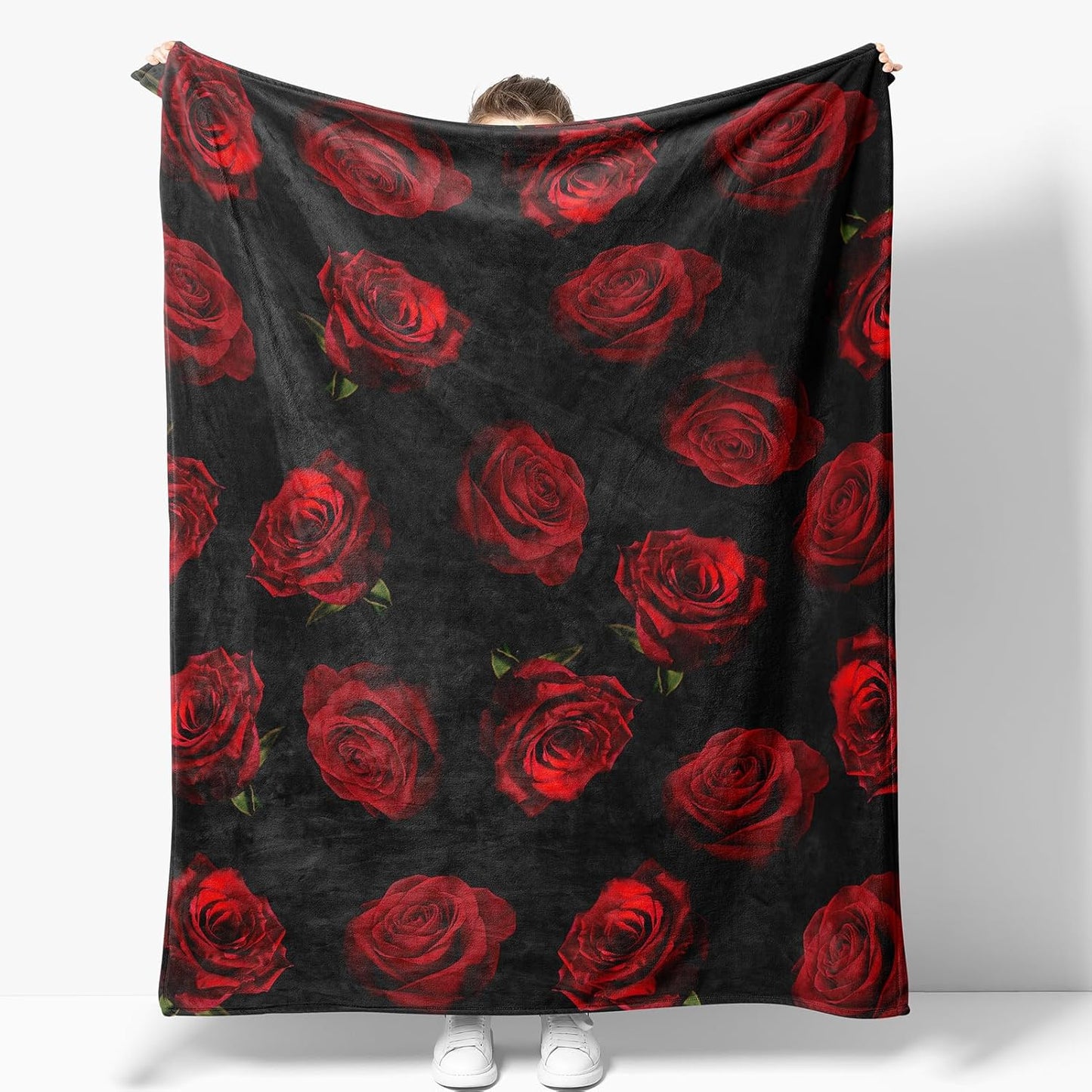 Rose Floral Blanket Gifts for Women Girls Mom Wife Birthday Christmas Valentine Present Romantic Red Roses Flower Theme Decor Bedroom Living Room Couch Sofa Kids Adults Soft Cozy Flannel Throw 60"x50"