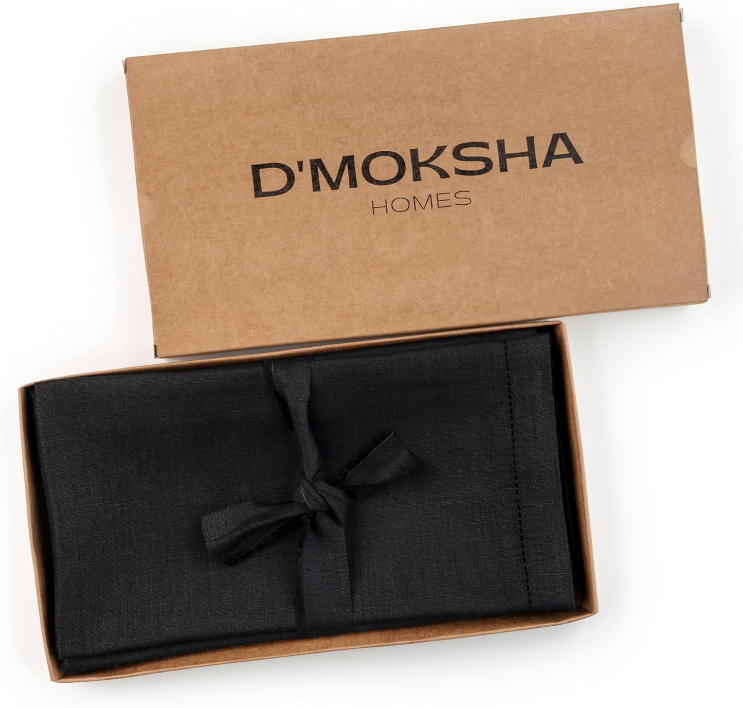 D'Moksha Homes Black Linen Napkins Set of 4 - Classic Hemstitch 100% Pure Linen Hemstitch Dinner Napkins 20 x 20 Inch for Fall, Thanksgiving, Holiday - Handcrafted and Machine Washable